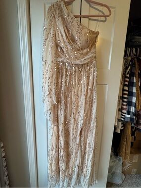 SHEIN One-Shoulder Sequin Maxi Dress in Champagne